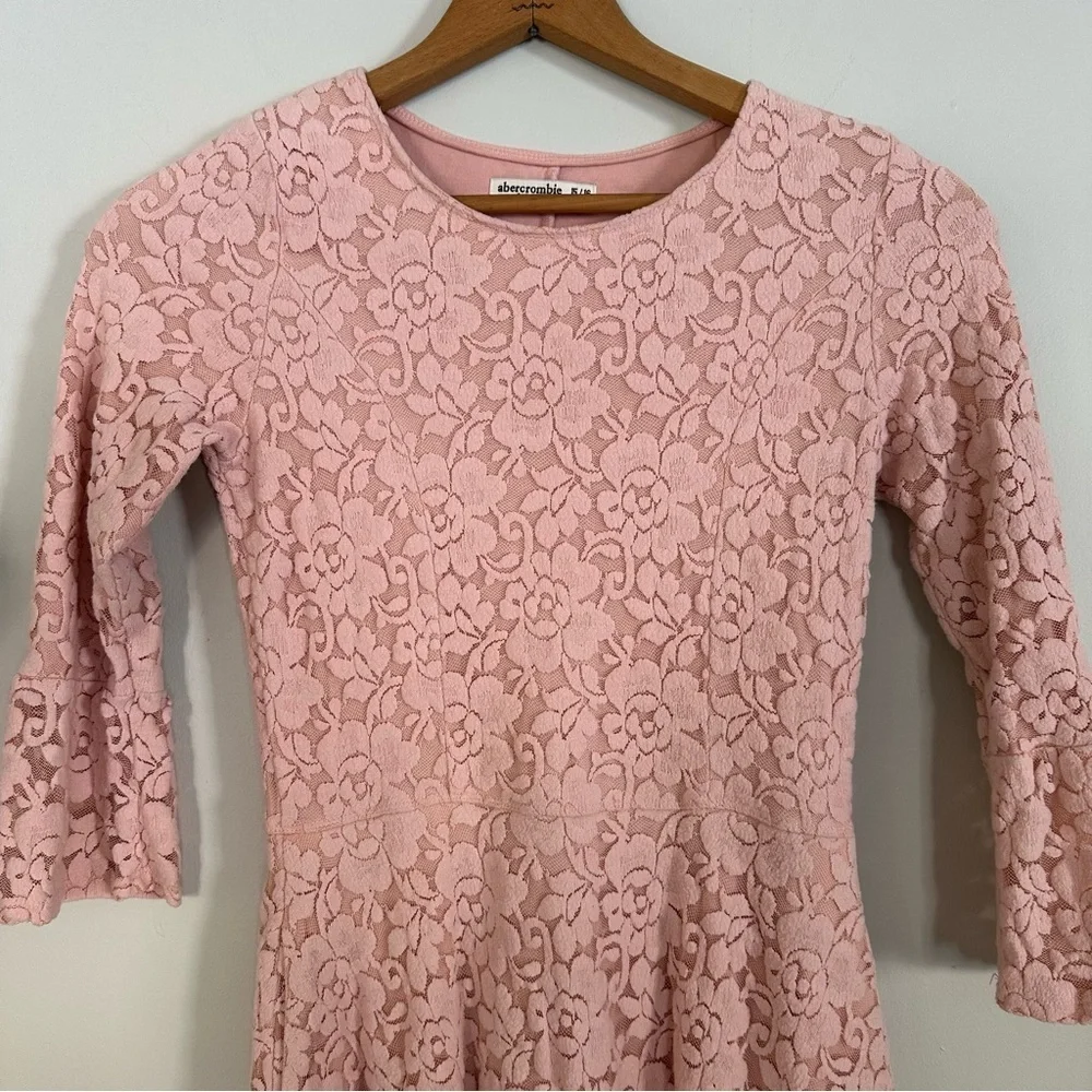 Abercrombie Kids Dusty Pink Lace Floral 3/4 Sleeve Dress